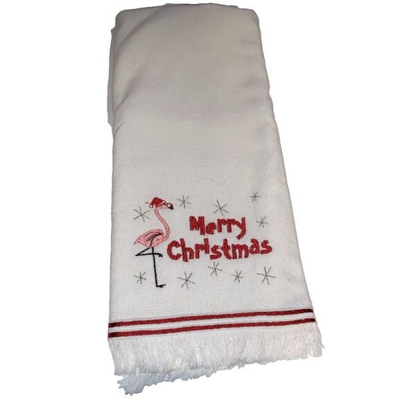Ladinne Kitchen Towel Pink Flamingo Santa Hat Holiday Oversized - Picture 2 of 5